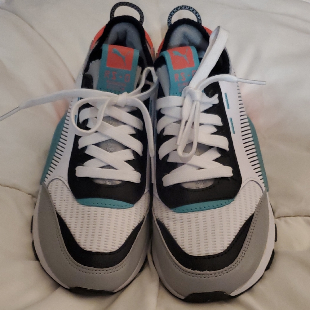 Puma Kids' White and Black Sneakers with Teal Accents